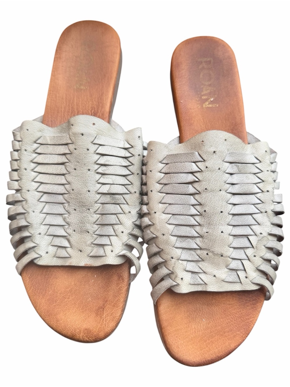 Roan Bed|Stu Chastity Leather Huarache Slide Sandals Alkaline Gray Women's 9.5